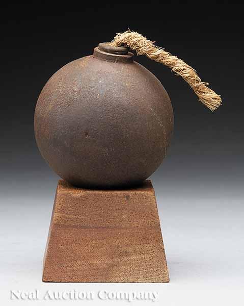 Appraisal: A Civil War Hand Grenade c cast iron original wooden