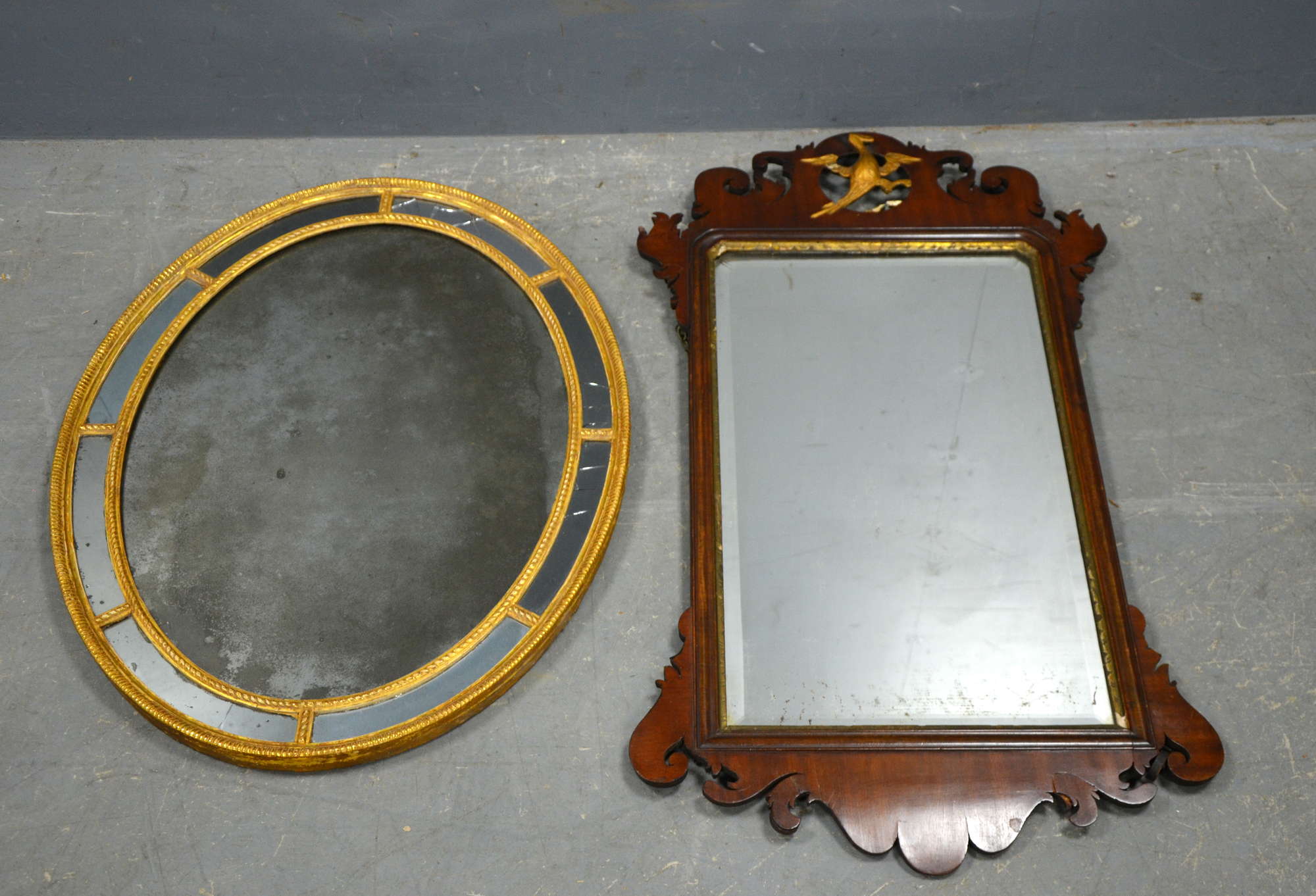 Appraisal: Regency gilt mirror and a George III mahogany fretwork mirror