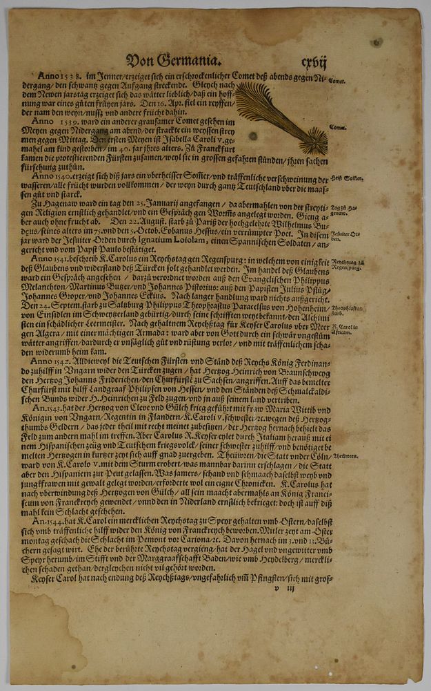 Appraisal: th c German Book Manuscript Page w Comet Early German