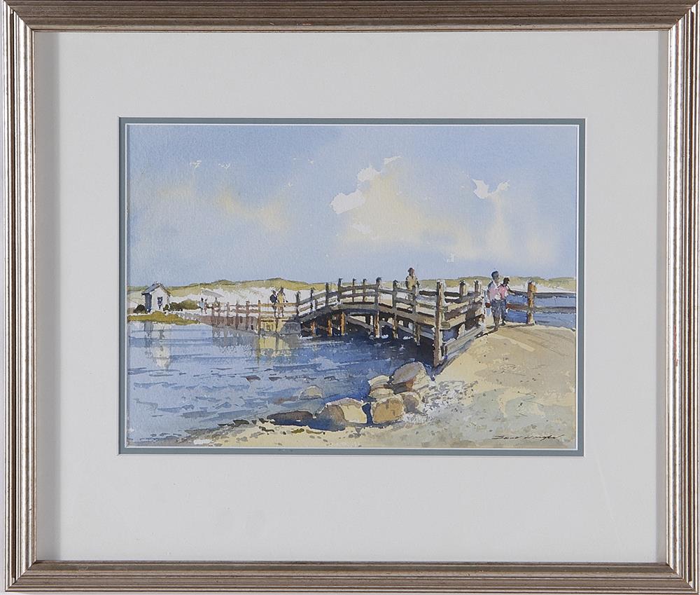 Appraisal: American school watercolor of Chappaquiddick DIKE BRIDGE TO CHAPPAQUIDDICK ISLAND