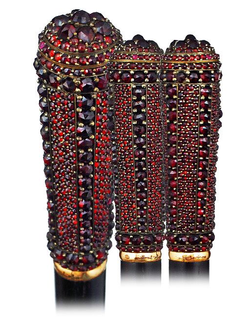 Appraisal: Garnet Dress Cane Ca -Straight and tapering low karat gold