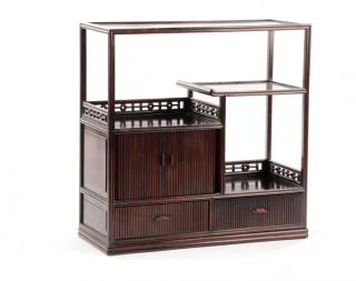 Appraisal: Diminutive Chinese Rosewood Display Cabinet Diminutive Chinese rosewood display cabinet