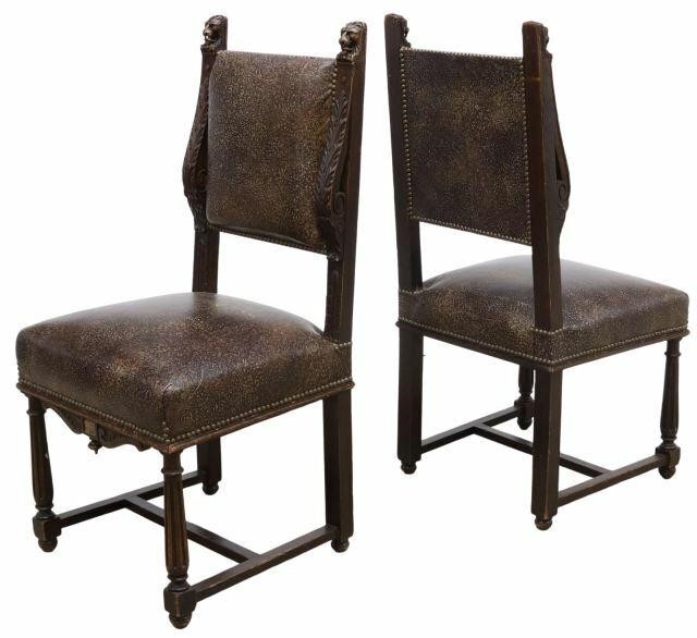 Appraisal: lot of Spanish Renaissance Revival tooled leather chairs th c