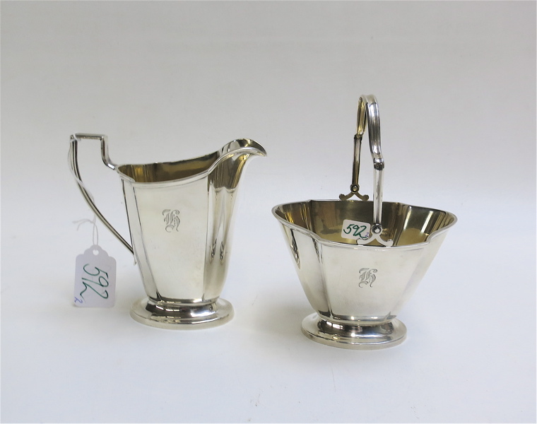 Appraisal: STERLING SILVER CREAM PITCHER AND SUGAR BOWL SET parcel gilt