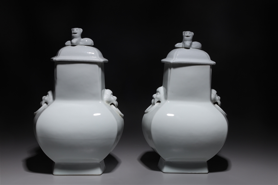 Appraisal: Pair of Chinese white glazed porcelain covered vases with mask