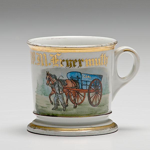 Appraisal: COAL WAGON OCCUPATIONAL SHAVING MUG porcelain with polychrome painted scene