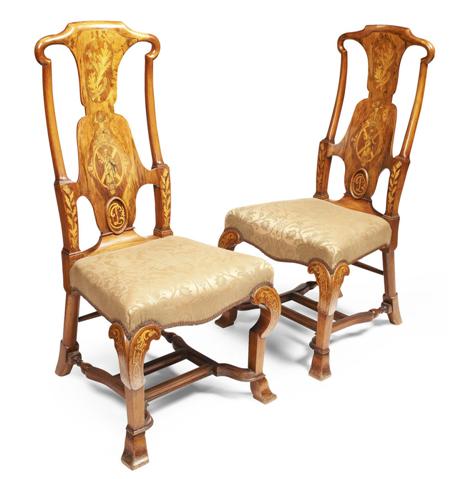 Appraisal: SET OF FOUR QUEEN ANNE STYLE WALNUT AND INLAID CHAIRS