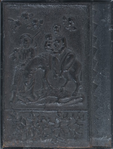 Appraisal: Iron Fire Screen Plaque Depicting religious scenes x