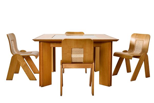 Appraisal: ITALIAN TABLE AND FOUR CONCEPTUAL CHAIRS c s square rattan