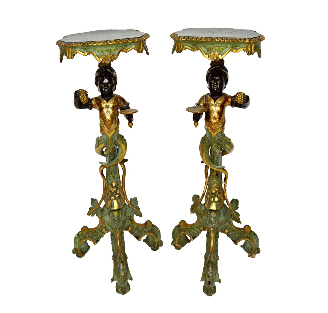 Appraisal: A pair of late th century parcel gilt polychrome painted