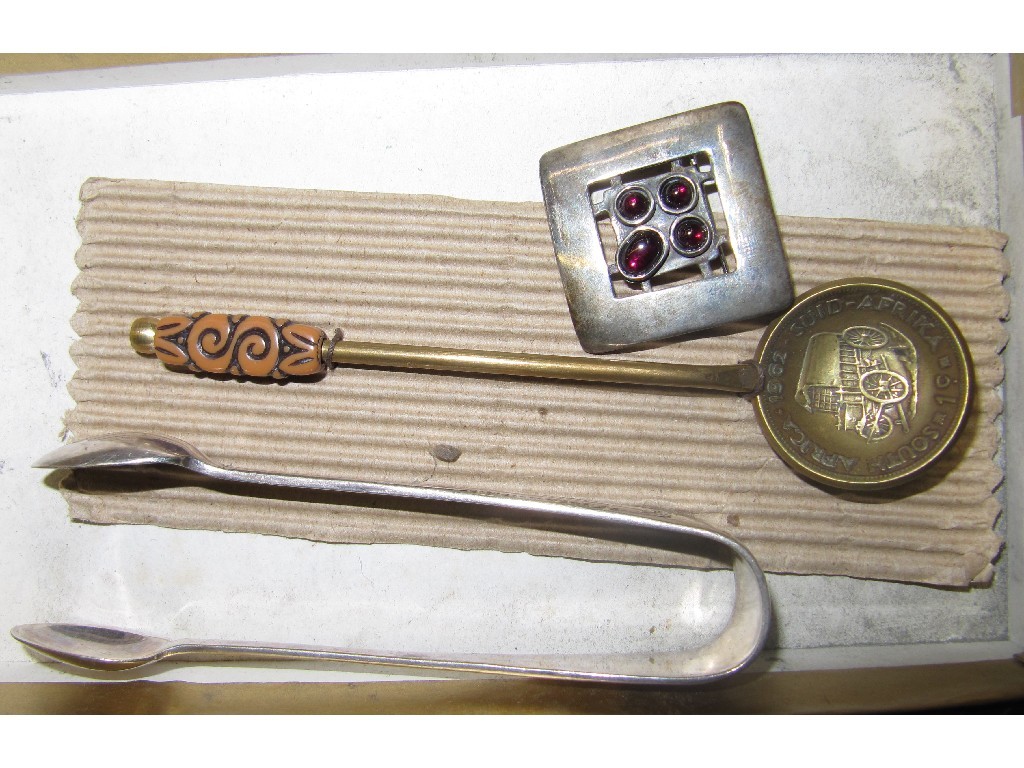 Appraisal: Lot comprising tongs and coin spoon