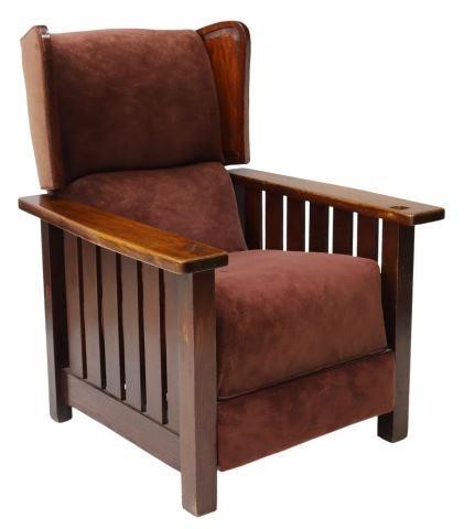 Appraisal: American Arts and Crafts wingback armchair early th c oak