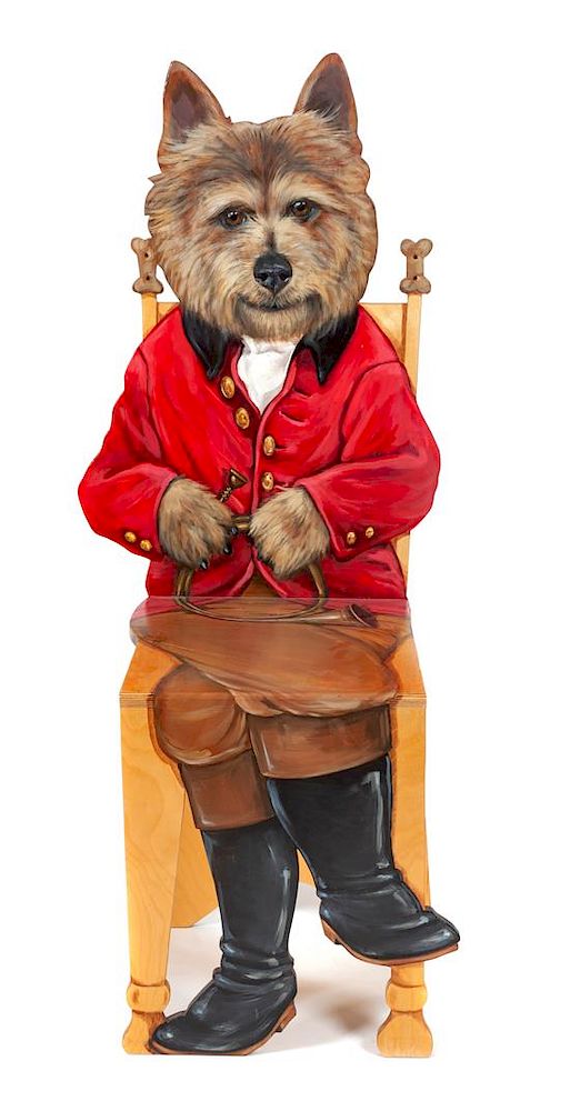 Appraisal: A Wooden Chair depicting a Dog in Foxhunting Garb Height