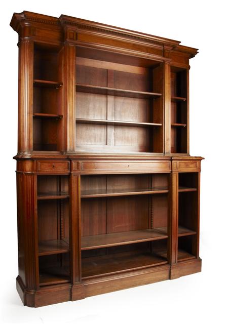 Appraisal: GOOD VICTORIAN WALNUT OPEN LIBRARY BOOKCASE CIRCA the moulded dentil