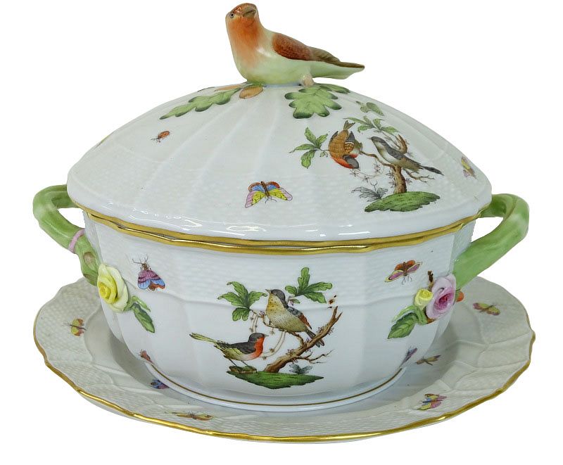 Appraisal: Herend Rothschild Bird Porcelain Soup Tureen Herend Rothschild Bird Porcelain