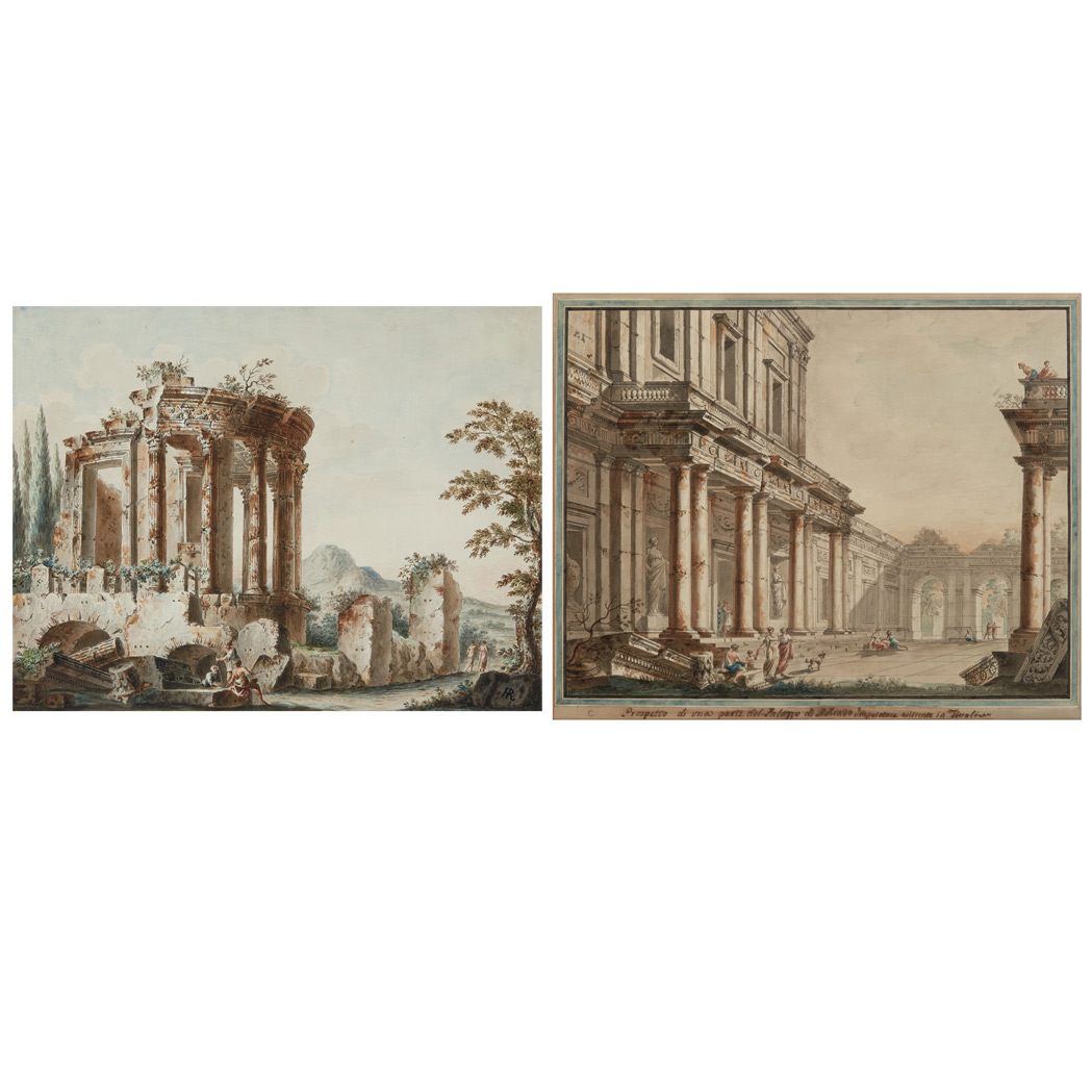 Appraisal: Circle of Charles-Louis Clerisseau i View of Hadrian's Villa at