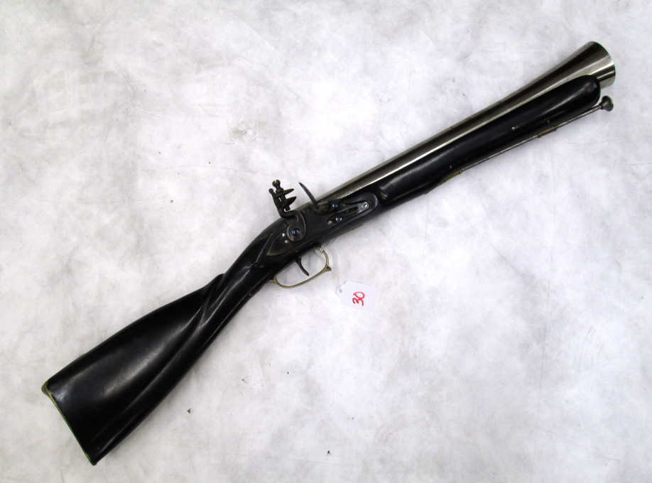 Appraisal: REPRODUCTION BLACK POWDER FLINTLOCK BLUNDERBUSS flared out barrel black painted