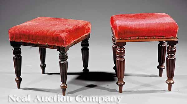 Appraisal: Two William IV Mahogany Stools c upholstered seats on turned