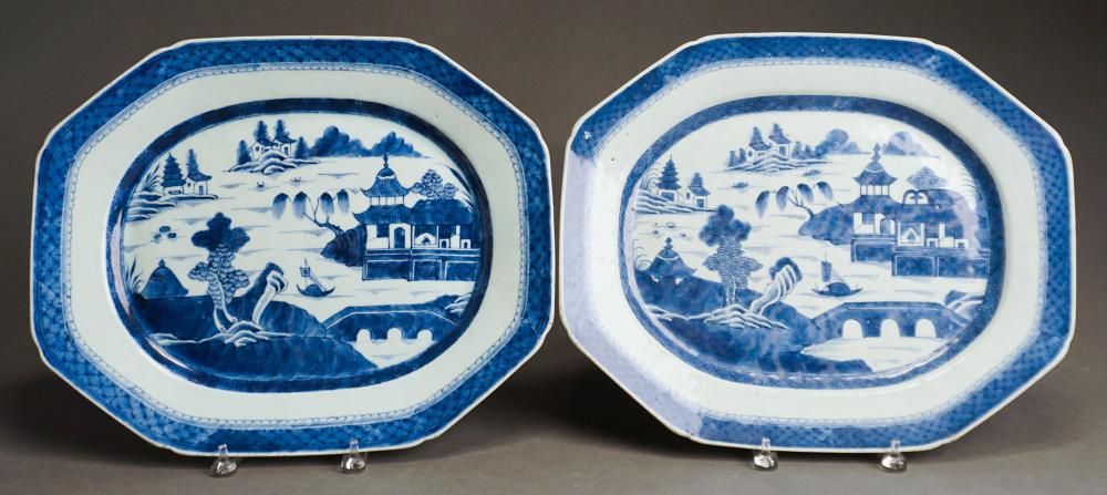 Appraisal: Two Chinese Blue and White Canton Export Porcelain Platters x