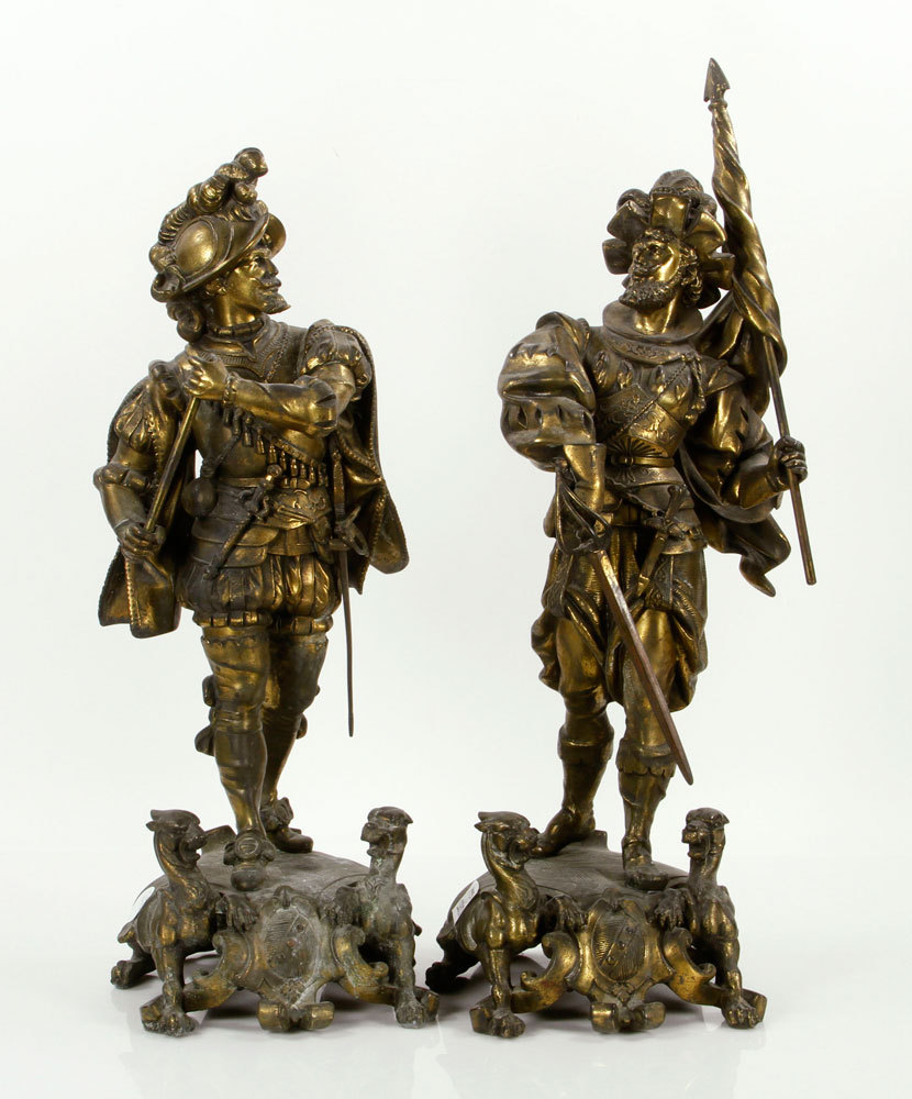 Appraisal: - Baroque Style Cavalier Staues Spelter Pair Of Continental Baroque