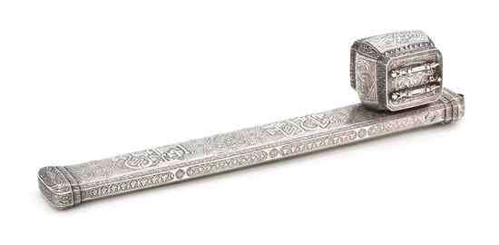 Appraisal: An Ottoman Turkey Silver Pen Case engraved with Arabic inscriptions