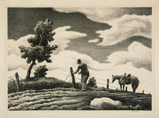 Appraisal: THOMAS HART BENTON Fence Mender Lithograph x mm x inches