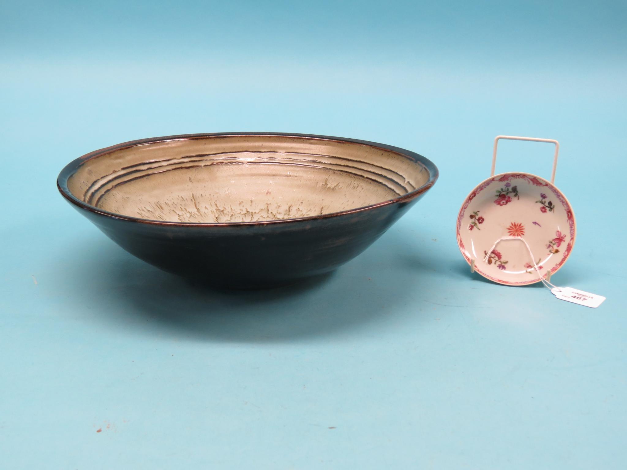 Appraisal: A Japanese studio stoneware dish sparse tree design in two-tone