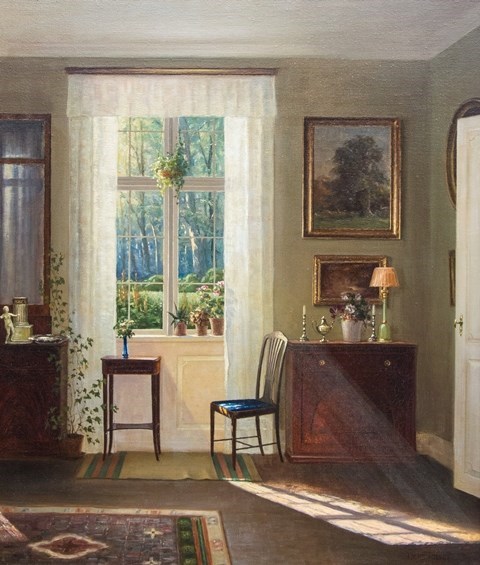 Appraisal: Hans Hilsoe - Interior oil on canvas signed cm x