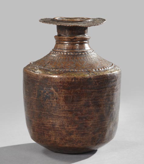 Appraisal: Near Eastern Hand-Wrought Chased and Patinated Copper Vase fourth quarter