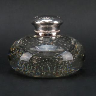 Appraisal: Vintage Glass and Silver Plate Inkwell Vintage Glass and Silver