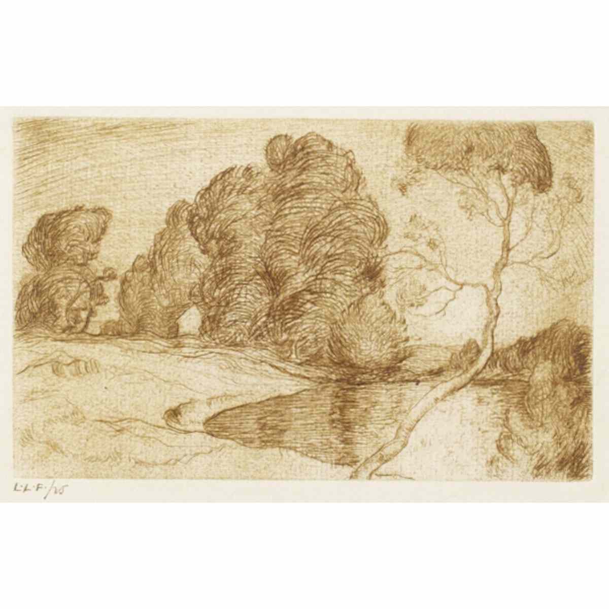 Appraisal: LIONEL LEMOINE FITZGERALD LANDSCAPE MOONLIGHT Medium drypoint etching signed and