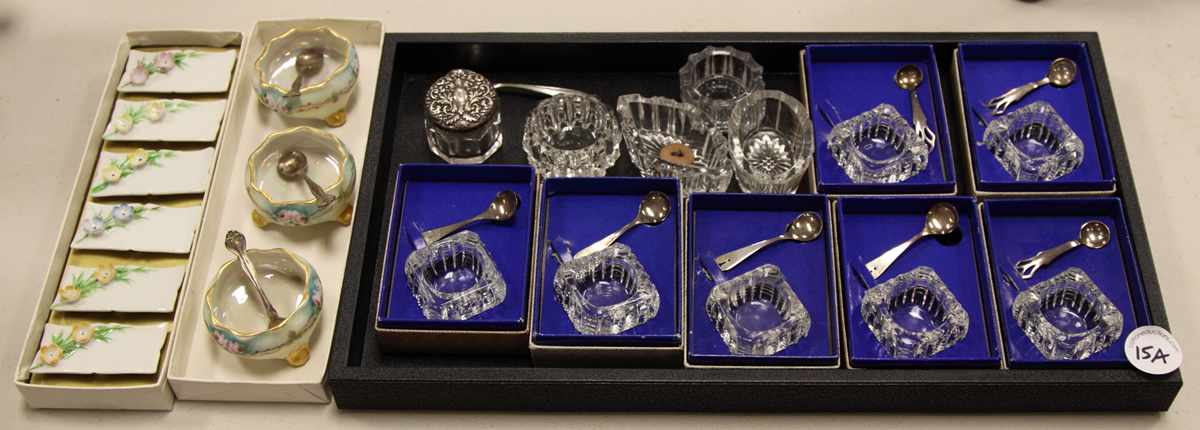 Appraisal: Cut Glass Salts Limoges Salts and China Place Card Holders