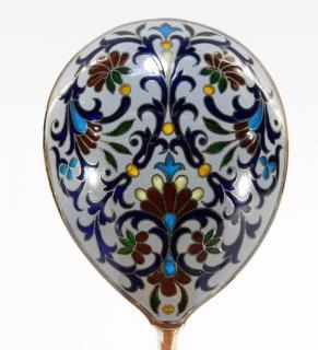 Appraisal: C Russian Silver Gilt Enamel Plique a Jour Spoon RUSSIA