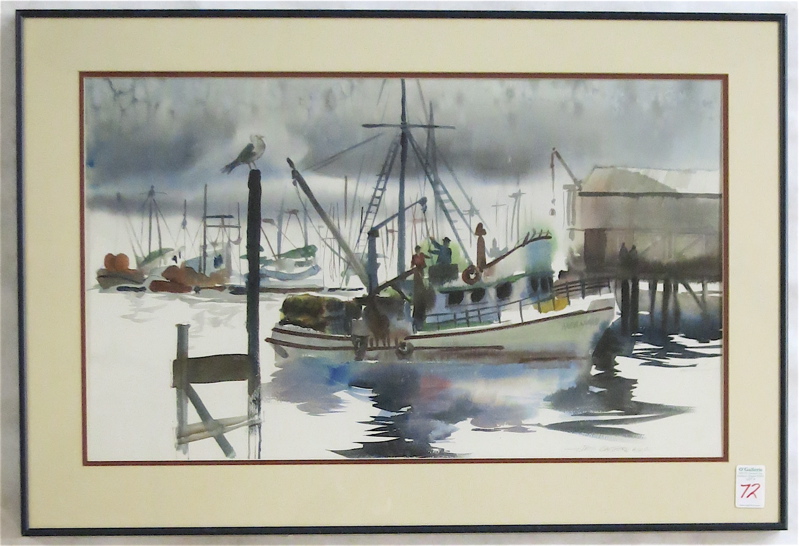 Appraisal: JESS D CAUTHORN SEATTLE WA - WATERCOLOR fishing boats in