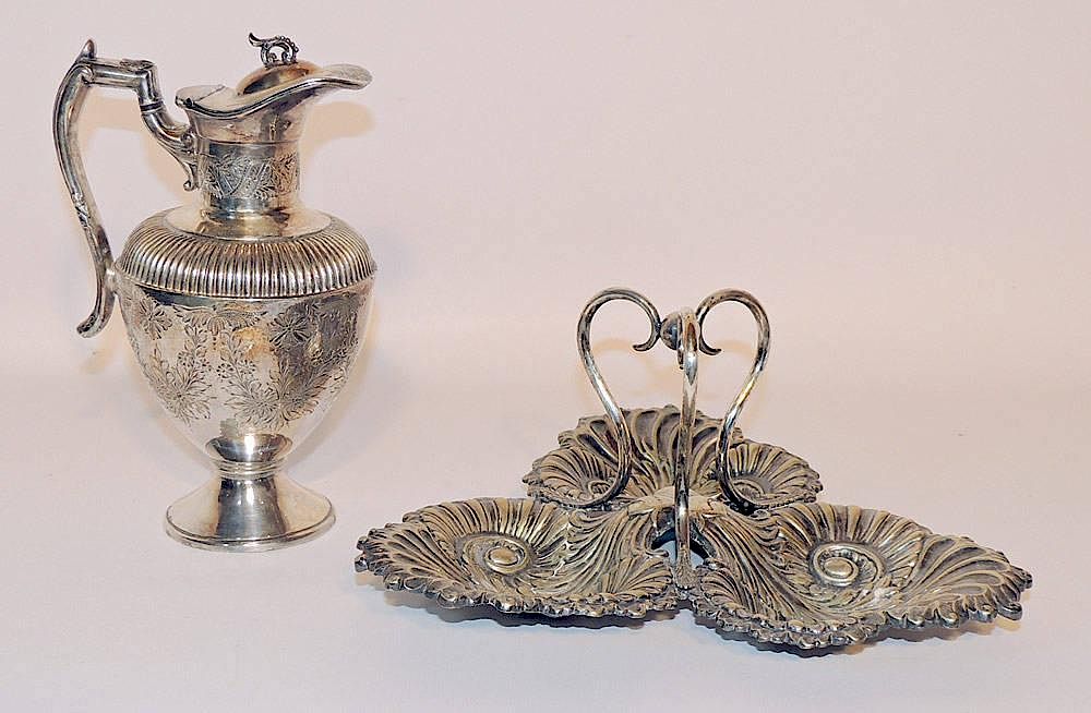 Appraisal: Two pieces of Sheffield Silver Pitcher and ornate tray Both