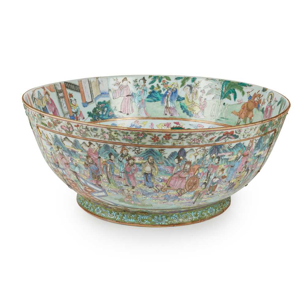 Appraisal: MASSIVE FAMILLE ROSE 'IMMORTALS' PUNCH BOWL QING DYNASTY TH- TH