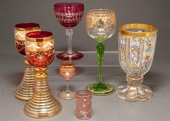 Appraisal: Seven assorted Bohemian enameled parcel-gilt glass wine stems and cordials