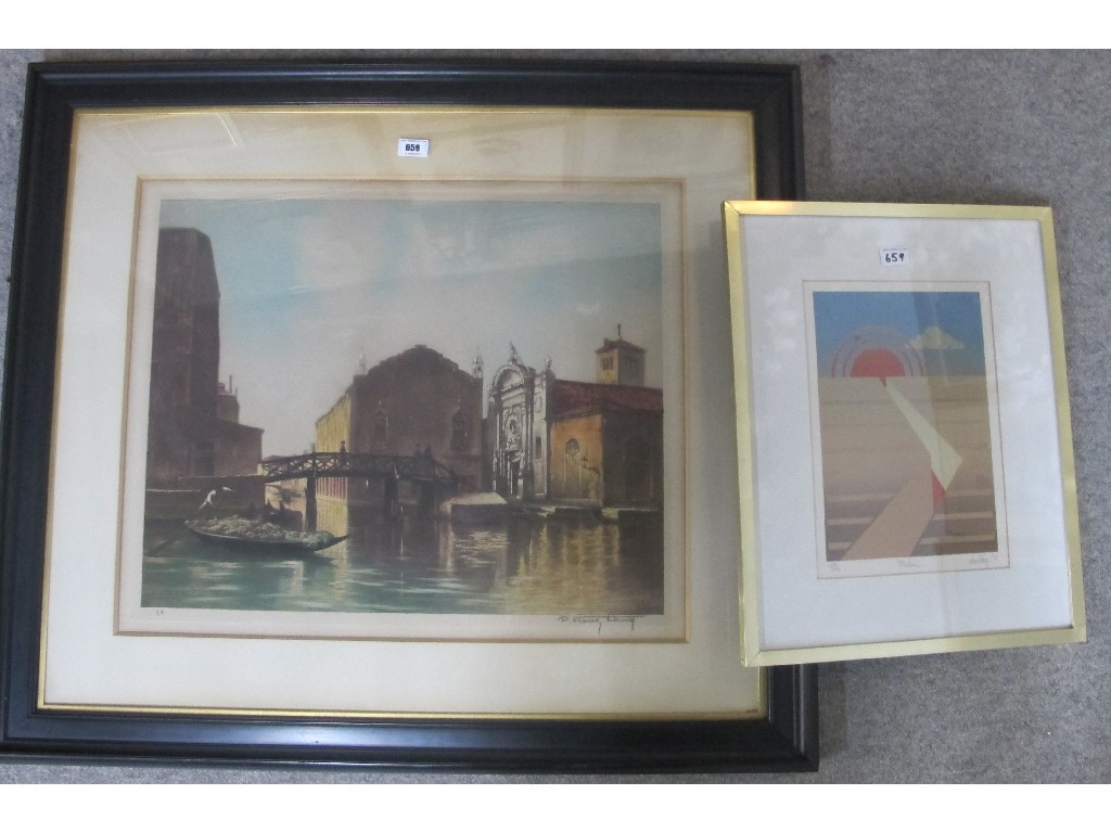 Appraisal: Lot comprising an aquatint in colours 'Venice' signed in pencil