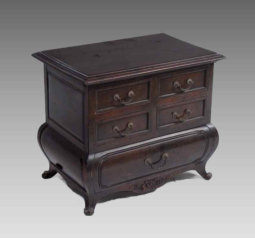 Appraisal: SPANISH MADE B ALTMAN BOMBE MINIATURE CHEST upper half drawers