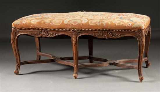 Appraisal: Louis XV style carved walnut needlepoint tapestry upholstered bench th