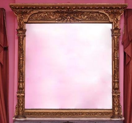 Appraisal: RENAISSANCE-STYLE CARVED GILTWOOD OVERMANTEL MIRROR The ovolo-molded cornice above floral