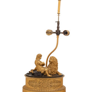 Appraisal: A Continental Gilt Bronze Figural Group Mounted as a Lamp