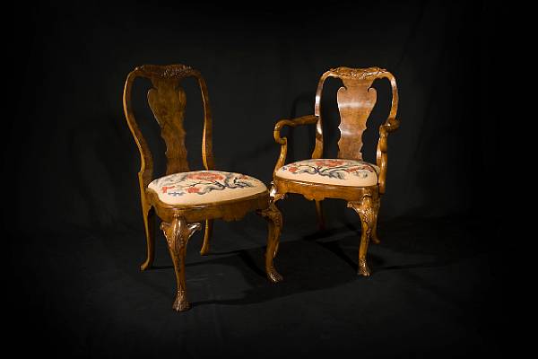 Appraisal: A set of eight Queen Anne style walnut dining chairs