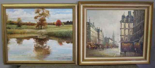 Appraisal: Two Signed Oils on Canvas Landscape Cityscape Killer Harry Landscape