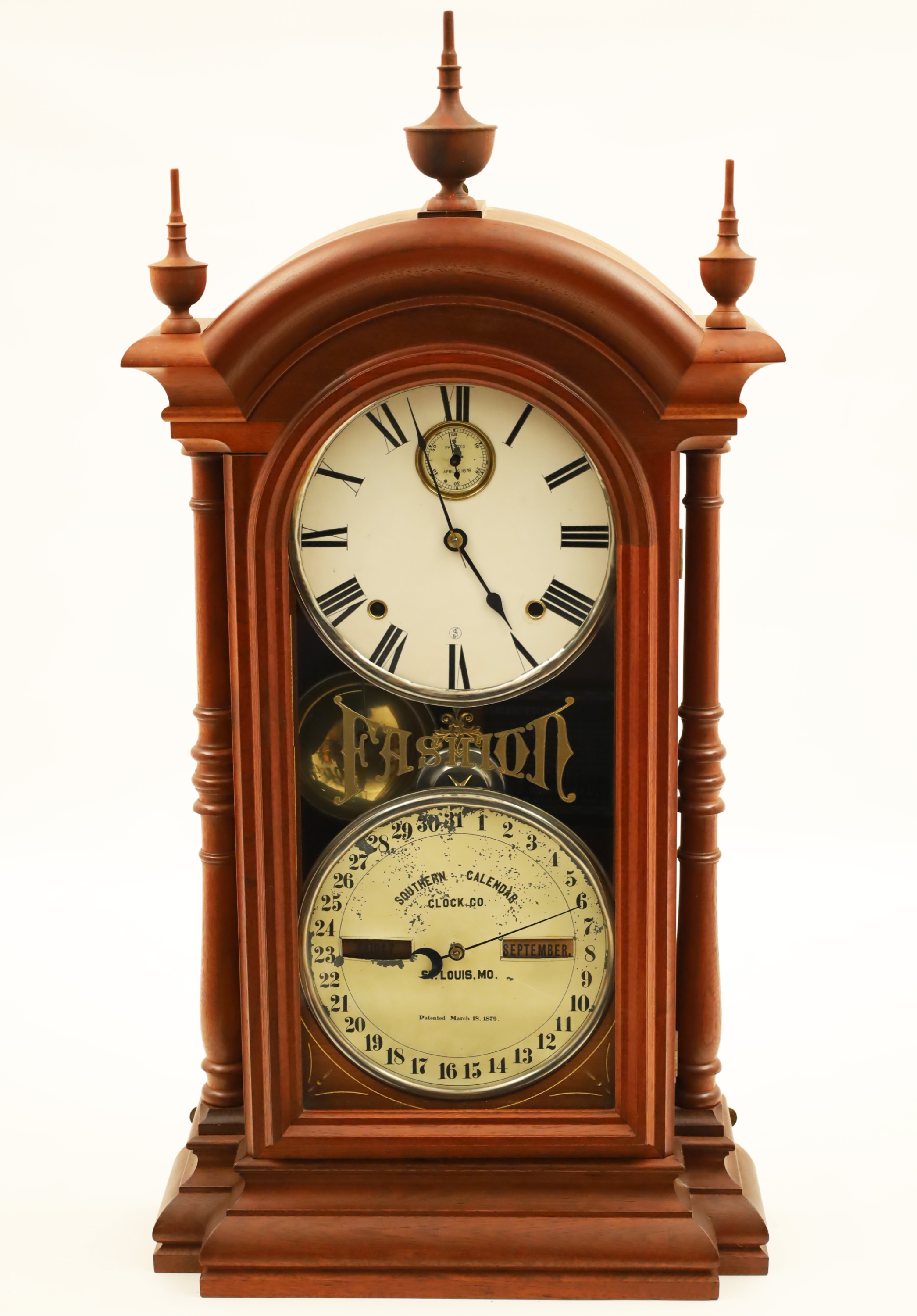 Appraisal: SOUTHERN CALENDAR FASHION CLOCK American walnut fashion clock with double