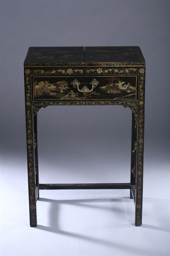 Appraisal: CHINESE GILT AND BLACK LACQUER VANITY AND STOOL The rectangular