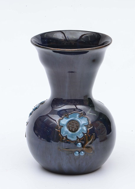 Appraisal: A BLUE GROUND ELTON WARE SUNFLOWER POTTERY VASE of globular