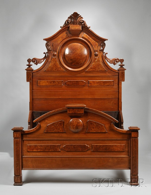 Appraisal: Victorian Renaissance Revival Carved Walnut and Burl Veneer Bed and