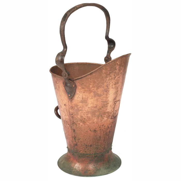 Appraisal: Arts Crafts coal scuttle in copper riveted iron side and