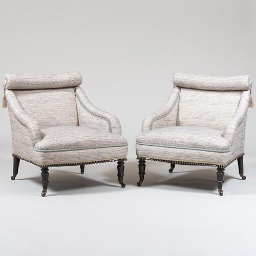 Appraisal: PAIR OF EMPIRE STYLE UPHOLSTERED AND BEADED PASSEMENTERIE BERGERES x